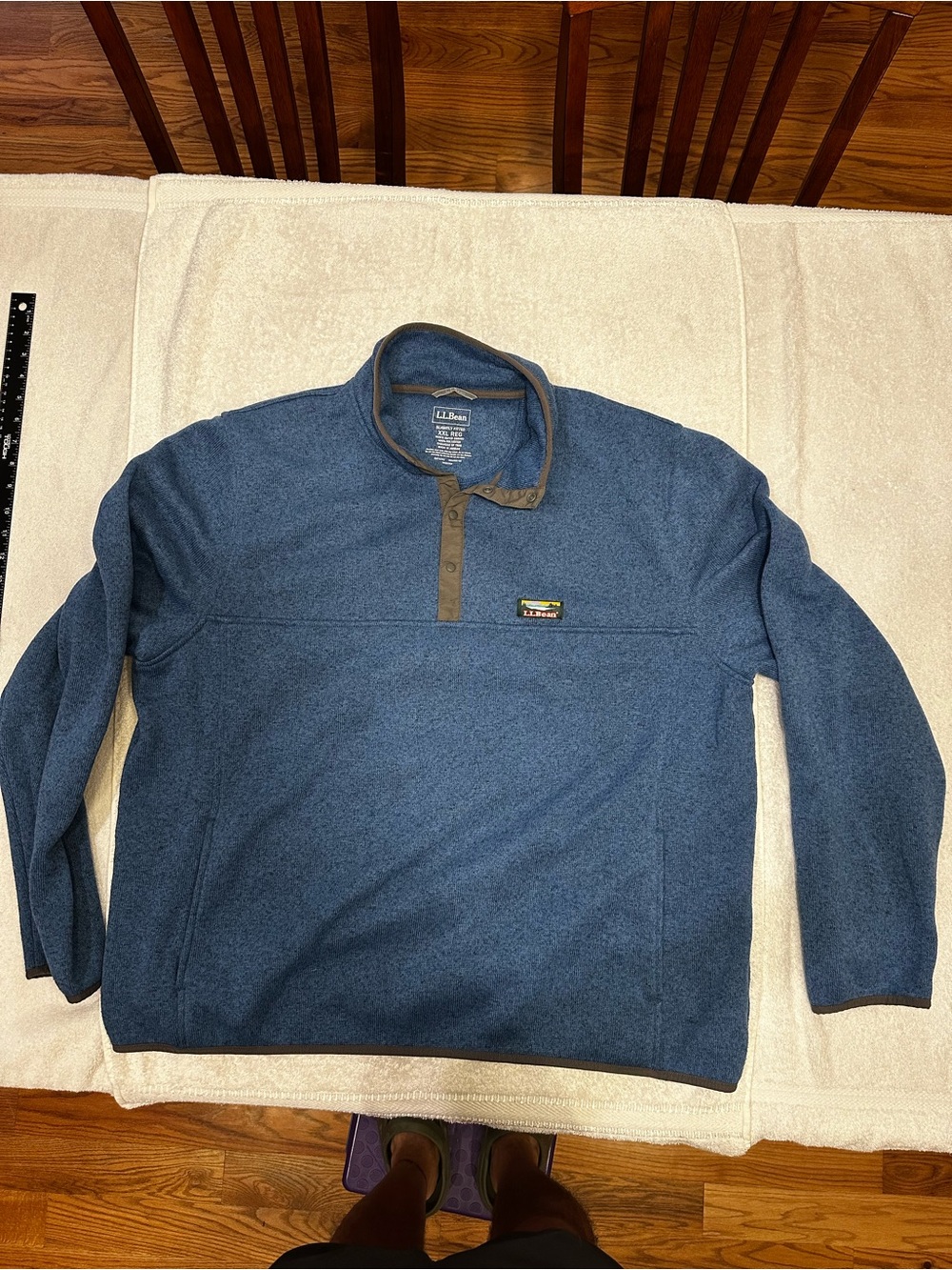 L.L. Bean Blue Men's Snap-Neck Fleece with Grey Trim